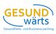 Logo mit Text: "GESUNDwärts - Gesundheits- und Businesscoaching" in blau und gelb.