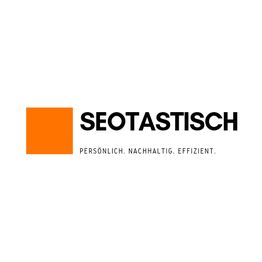 Logo mit orangem Quadrat und Text: "SEOTASTISCH. Persönlich. Nachhaltig. Effizient."