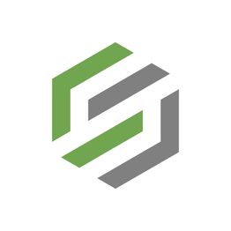 Ein grünes und graues hexagonales Logo auf weißem Hintergrund.