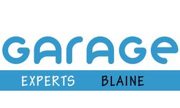 Text logo: "Garage Experts Blaine" in blue and black font styles.