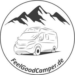 Wohnmobil-Logo mit Bergen im Hintergrund und Text "FeelGoodCamper.de".