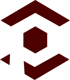 Hexagon within maroon geometric shapes forming a stylized optical illusion.