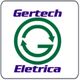 Logotipo com "Gertech Elétrica", letras roxas e símbolo verde.