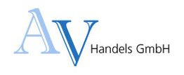 Logo mit blauen Buchstaben "AV" und Text "Handels GmbH" in Schwarz.
