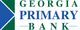 Logo of Georgia Primary Bank with blue and green text and a blue arrow design.