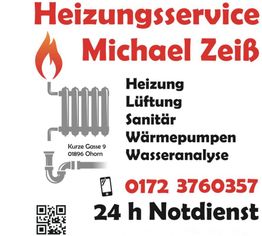 Heizungsservice-Anzeige mit Kontakt, Adresse und Angeboten wie Heizung und Wärmepumpen.