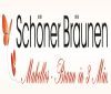 Text: "Schöner Bräunen. Möbliert - Braune in 3 Min." Schmetterling-Motiv auf weißem Hintergrund.