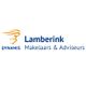 Logo van Lamberink Makelaars & Adviseurs met Dynamis-beeldmerk in oranje en blauw.