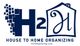 H2H logo: "House to Home Organizing" with abstract house and pixel blocks. Website: h2horganizing.com.
