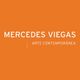 Texto "Mercedes Viegas Arte Contemporânea" em fundo laranja.