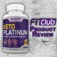 FitClub Keto Platinum bottle on a textured gray background with "Product Review" text.