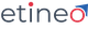 Logo "etinea" avec point rouge sur le "i" et flèche bleue autour du "o".