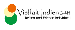 Logo von Vielfalt Indien GmbH: Drei bunte Kreise und Text "Reisen und Erleben individuell".