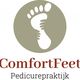 Logo met voetafdruk en tekst: "ComfortFeet Pedicurepraktijk".