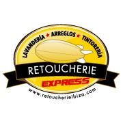 Logo de Retoucherie Express con el texto "Lavandería, Arreglos, Tintorería".