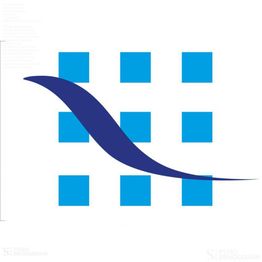 Blauwe vakjes met een donkerblauwe, golvende lijn diagonaal eroverheen.