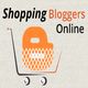 Shopping cart with "Shopping Bloggers Online" text, featuring an orange blogger logo.