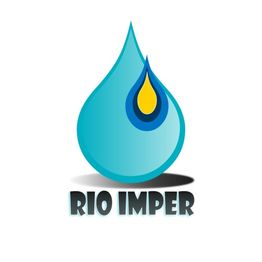 Logotipo com gota azul e detalhe amarelo. Texto abaixo: "RIO IMPER".