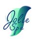 Logotipo de "Jolie Spa" con diseño de hoja en tonos verde y azul.