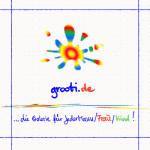 Bunte Grafik mit Schriftzug "grooti.de" und Text "die Seite für Jedermann/Frau/Kind!" darunter.