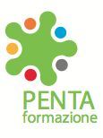 Logo di Penta Formazione con figura astratta verde e cerchi colorati.