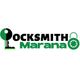 Locksmith Marana logo with key and lock graphics in black and green text.