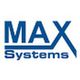 Logo mit blauem Text "MAX Systems" auf weißem Hintergrund.