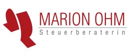 Logo mit rotem Symbol und Text: "Marion Ohm, Steuerberaterin" in weißem Hintergrund.