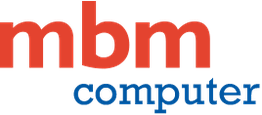 Logo von "mbm computer" mit rotem "mbm" und blauem "computer".