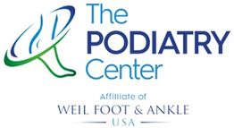 Logo of The Podiatry Center, affiliate of Weil Foot & Ankle USA, with a foot outline design.