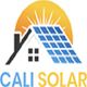 Logo of a house with solar panels and a rising sun, text: CALI SOLAR.