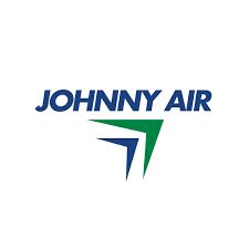 Logo with stylized text "Johnny Air" and a green and blue abstract arrow design.