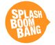 Orange Sprechblase mit weißem Text "SPLASH BOOM BANG" in kapitalen Buchstaben.