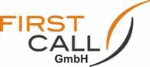 "Logo der Firma First Call GmbH mit stilisiertem Schwung in Orange und Schwarz."