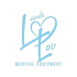 Blue logo with "Lando Lou Medical Equipment" and a stylized heart design.