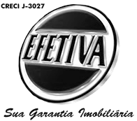 Logotipo redondo com a palavra "EFETIVA" em destaque no centro, em preto e prata.