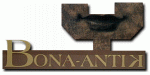 Logo mit Aufschrift "Bona-Antik" und abstraktem Symbol darüber.