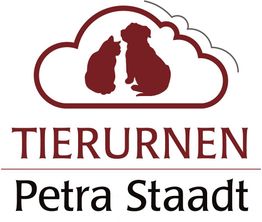 Silhouette von Hund und Katze in Wolke, Text: "Tierurnen Petra Staadt".