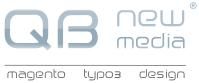 Logo von QB new media mit Text: magento, typo3, design.