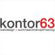 Logo von "kontor63" mit Text "webdesign + suchmaschinenoptimierung" darunter.