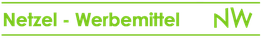 Logo mit grünem Text: "Netzel - Werbemittel" und Kürzel "NW" daneben.