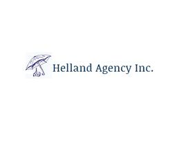 Logo with an umbrella and text "Helland Agency Inc." on a white background.