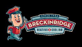 Cartoon man in uniform with Breckinridge Heating & Cooling logo on black background.