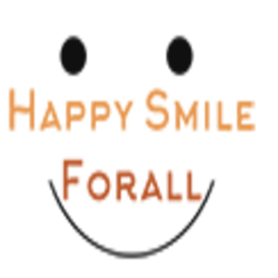 Smiley face with the text: "Happy Smile For All" in orange and black.