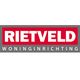 "Logo van Rietveld Woninginrichting met rode achtergrond en witte letters."