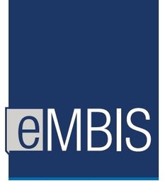 Dunkelblaues Logo mit dem weißen Schriftzug "eMBIS".