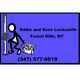 Stick figure locksmith with tool bag, "Eddie and Sons Locksmith Forest Hills, NY (347) 577-9519".