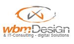 Logo von "wbm:Design & IT-Consulting - digital Solutions" mit stilisiertem W im Hintergrund.
