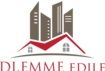 Logo con grattacieli marroni e tetto rosso di casa. Testo: DLEMME EDILE.