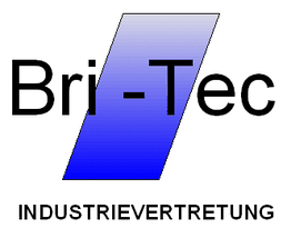Logo von Bri-Tec Industrivertretung, mit blauem, schrägem Rechteck.
